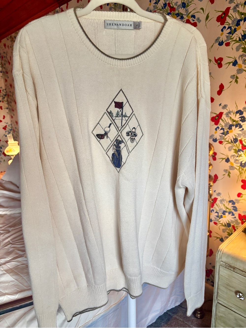 vintage shenandoah golf sweater men’s xl ivory embroidered 100% cotton golfcore